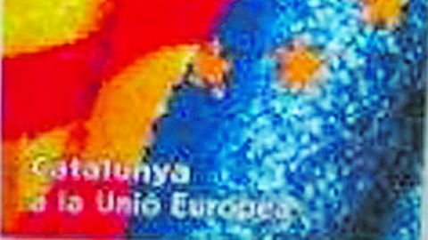 Cataluña en UE. Este cartel es tendencioso ya que Cataluña está dentro de la Unión Europea porque es parte de España.