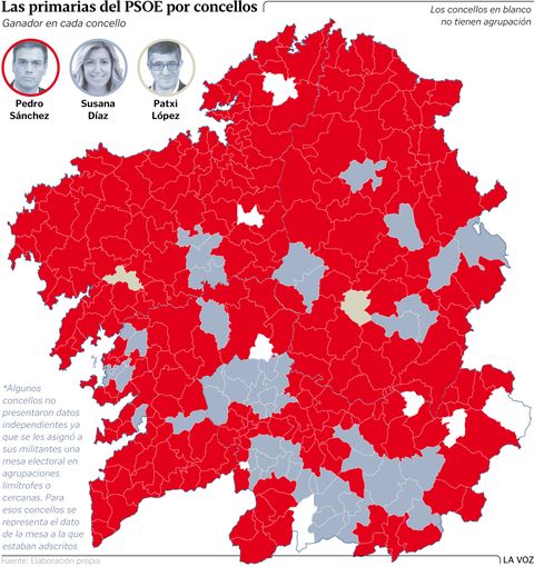 Las primarias del PSOE por concellos