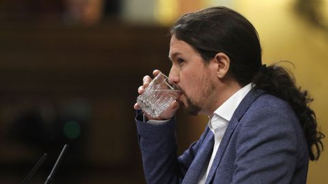 Pablo Iglesias, durante una de sus intervenciones durante la moción de censura