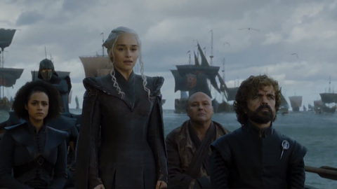 Missandei, Daenerys, Varys y Tyrion en el episodio 7x01 de Juego de Tronos