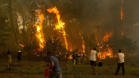 Labores de extinción en la zona de Zamáns, en Vigo
