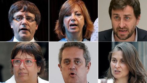 Los seis miembros del destituido Govern que estn en Bruselas. De izquierda a derecha y de arriba a abajo: Carles Puigdemont, Meritxell Borrs, Antoni Comn, Dolors Bassa, Joaquim Forn y Meritxell Serret