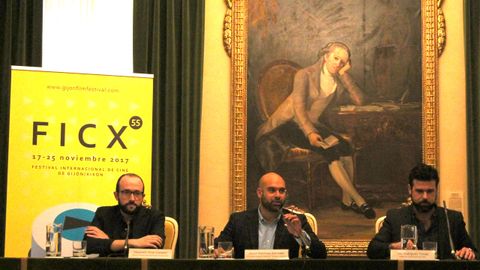 Alejandro Daz Castao, Jess Martnez Salvador y Tito Rodrguez, en la presentacin del FICX55