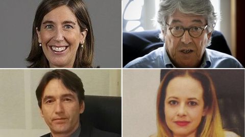 De izquierda a derecha y de arriba abajo, Arancha López Rey, abogada de Vento; José Luis Gutiérrez-Aranguren, abogado; Diego Reboredo, abogado; y Beatriz Núñez, miembro del colegio de abogados de A Coruña y vocal de la subcomisión de violencia sobre la mujer del CGAE