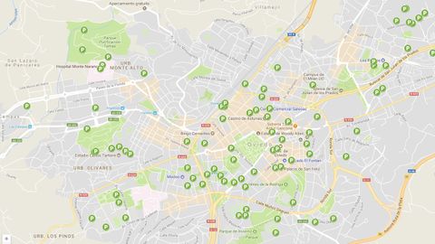 Mapa de aparcamientos de bicicletas en Oviedo