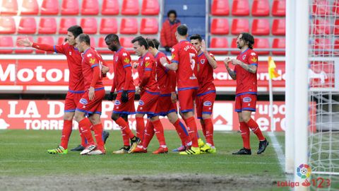 Jugadores del Numancia celebran un gol ante el Crdoba