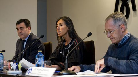 Román Rodríguez (izquierda), Felipa Jove y Ángel Carracedo, ayer en A Coruña