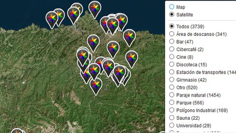 Uno de los mapas de lugares de encuentros sexuales pblicos en Asturias disponible en internet