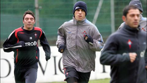 Aspas, en un entrenamiento con el primer equipo esa temporada