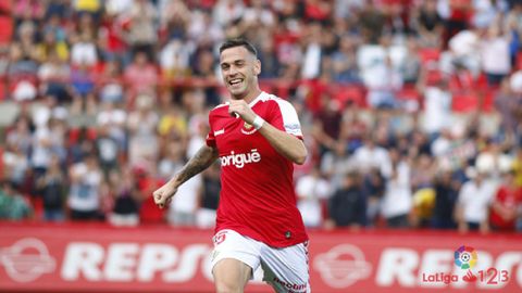 Alvaro Vazquez Real Oviedo Nastic Tarragona Espanyol.Alvaro Vazquez celebra un gol frente al Rayo Vallecano