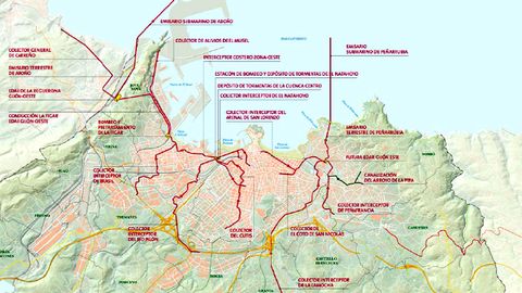 Mapa de la red de saneamiento en Gijón