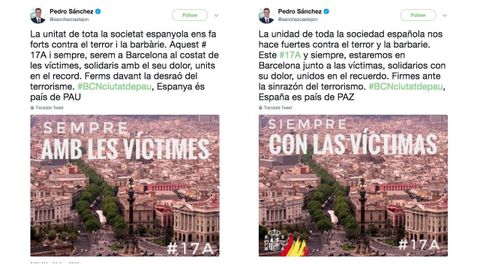Los dos tuits originales de Sánchez