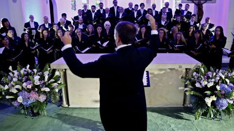 Miembros del Coro de la Fundación Princesa de Asturias ensayan hoy, miércoles 12 de septiembre de 2018, momentos previos a la inauguración del Séptimo Festival Internacional de Música Sacra que se realiza en Bogotá (Colombia)