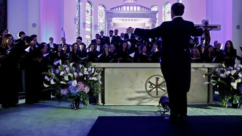 Miembros del Coro de la Fundación Princesa de Asturias ensayan hoy, miércoles 12 de septiembre de 2018, momentos previos a la inauguración del Séptimo Festival Internacional de Música Sacra que se realiza en Bogotá (Colombia)