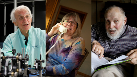 De izquierda a derecha, los galardonados con el Nobel de Física Gérard Mourou, Donna Strickland y Arthur Ashkin