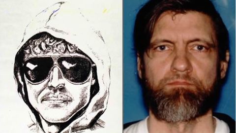 Retrato robot de Kaczynski, junto a una foto del terrorista tras su detención