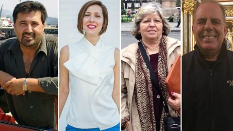 Luis Crujeiras, trabajador portuario; Michelle Mirón, traductora; Pilar Alonso, jubilada y Manuel Mayo, restaurador, son emigrantes gallegos en EE.UU.