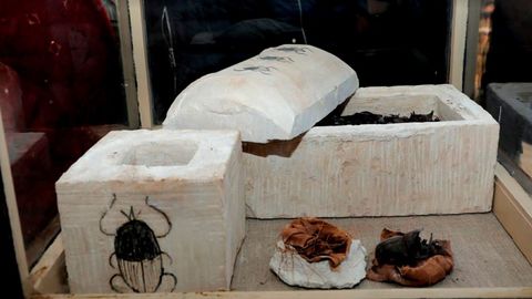 Una momia de escarabajo, encontrada en los mismos trabajos arquieolgicos en Saqqara, al sur de El Cairo