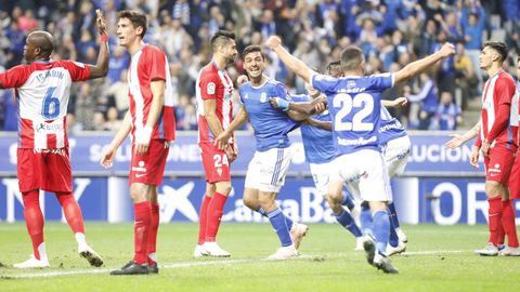 Gol Alanis derbi Real Oviedo Sporting Carlos Tartiere.Alans celebra el 2-0 ante el Sporting