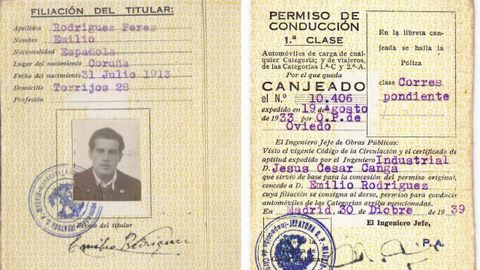 Documentos identificativos de Emilio Rodríguez, que había nacido en 1913 en A Coruña