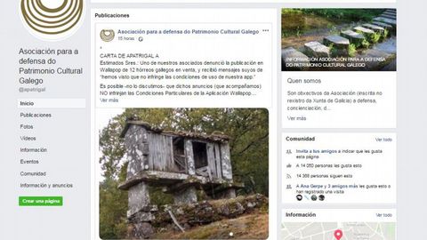 Captura de la página de Facebook de la Asociación para a Defensa do Patrimonio Galego