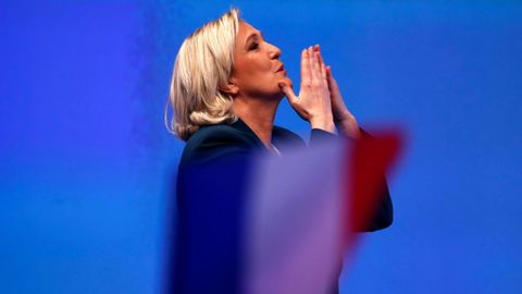 Marine Le Pain, lder del Frente Nacional, durante la presentacin de la campaa de su partido a las elecciones europeas