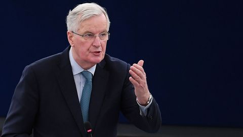 Michel Barnier, durante el debate en Bruselas sobre los resultados de la votación sobre el tratado de salida en Westminster.