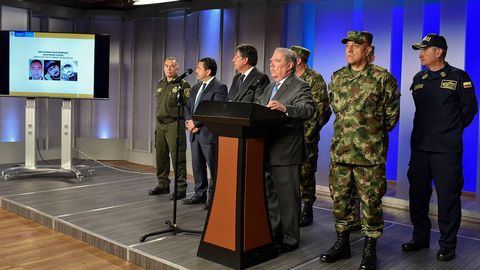 El ministro de Defensa de Colombia, Guillermo Botero, durante la rueda de prensa en la que ofreci detalles sobre el atentado
