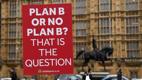Activistas proeuropeos colocaron luna pancarta ante Westminster