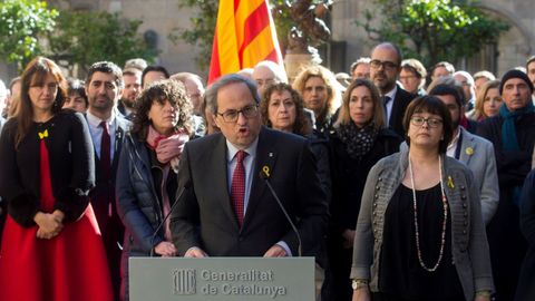 El presidente Quim Torra durante el acto de apoyo a los independentistas que serán juzgados por el Tribunal Supremo