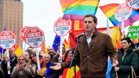 El líder de Ciudadanos, Albert Rivera, convocante de la concentración junto con el PP