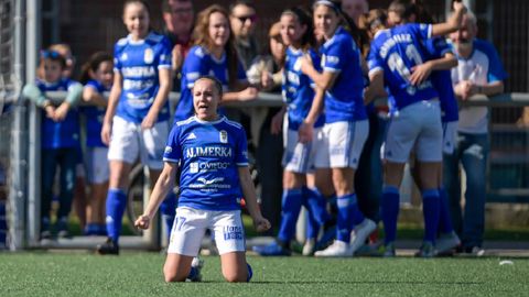 Gol Laura Real Oviedo Femenino Atletico Matama Diaz Vega.Laura celebra el gol de la victoria frente al Atlántida Matamá