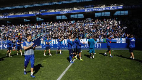 entrenamiento aficion Real Oviedo Carlos Tartiere.Los futbolistas, al trmino del entrenamiento en el Tartiere