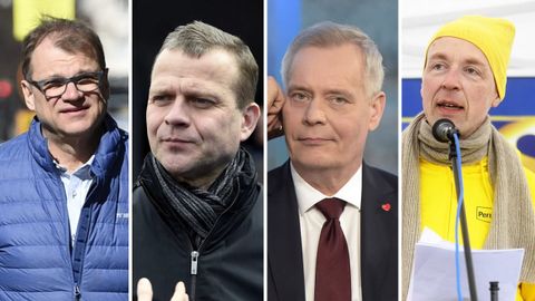 De izquierda a derecha, Juha Sipila (Partido de Centro); Petteri Orpo (Kokoomus); Antti Rinne (Partido Socialdemócrata); y Jussi Halla-Aho (Verdaderos Finlandeses)