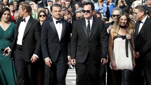 Quentin Tarantino, Brad Pitt, Leonardo DiCaprio y Margot Robbie, en la presentacin de la pelcula Once Upon a Time in Hollywood 