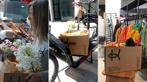 Recogida del pedido en el mercado, transporte y entrega a domicilio, o en la oficina