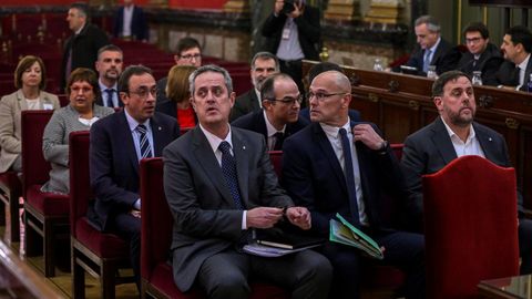 De izquierda a derecha, Forn, Romeva y Junqueras en el juicio por el desafo secesionista