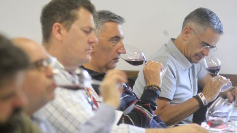 Cata con el director técnico de la D. O. de Rioja Pablo Franco en Fevino, en la imagen el sumiller del restaurante coruñés Bido Manuel Otero