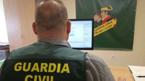 Un investigador de la Guardia Civil examinando una página web