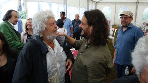 Antón Sáncez, Xosé Manuel Beiras y Martiño Noriega en el acto de Anova.