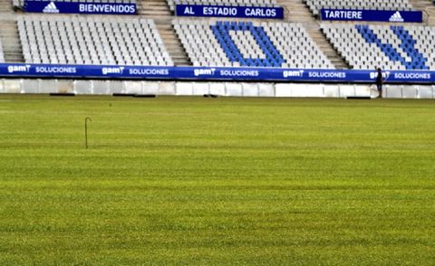 El césped del Carlos Tartiere recién colocado