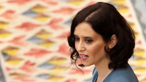 Isabel Díaz Ayuso, candidata del PP a la presidencia de la Comunidad de Madrid, durante su discurso de investidura