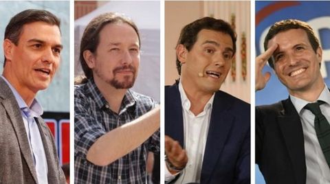 Sánchez, Iglesias, Rivera y Casado, durante la campaña de las elecciones del 28 de abril