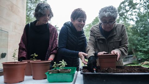 Joanne Chory y Sandra Myrna Daz plantan algunas especies autctonas asturianas en el Jardn Botnico de Gijn