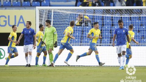 Christian, Champagne y Bárcenas, después del 1-0 de la UD Las Palmas