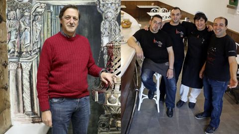 Manuel Villar, del Bazar de Villar, y Mohamed Azibou junto a su equipo en la apertura de su nuevo local de la Rúa Nova