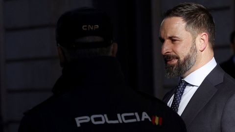 El presidente de Vox, Santiago Abascal, este martes, a su entrada en el Congreso