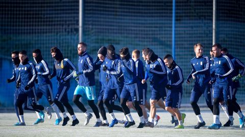 Los jugadores del Real Oviedo en El Requexn