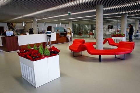 Biblioteca Pública de Ourense.Vestíbulo de entrada y punto de atención al público.