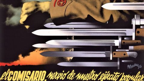 Mítico cartel realizado en 1936 por Renau para el Partido Comunista, una imagen que ilustra las páginas del libro de Andrés Trapiello «La armas y las letras», ensayo que en el 2019 celebró sus 25 años de vida con una reedición ampliada